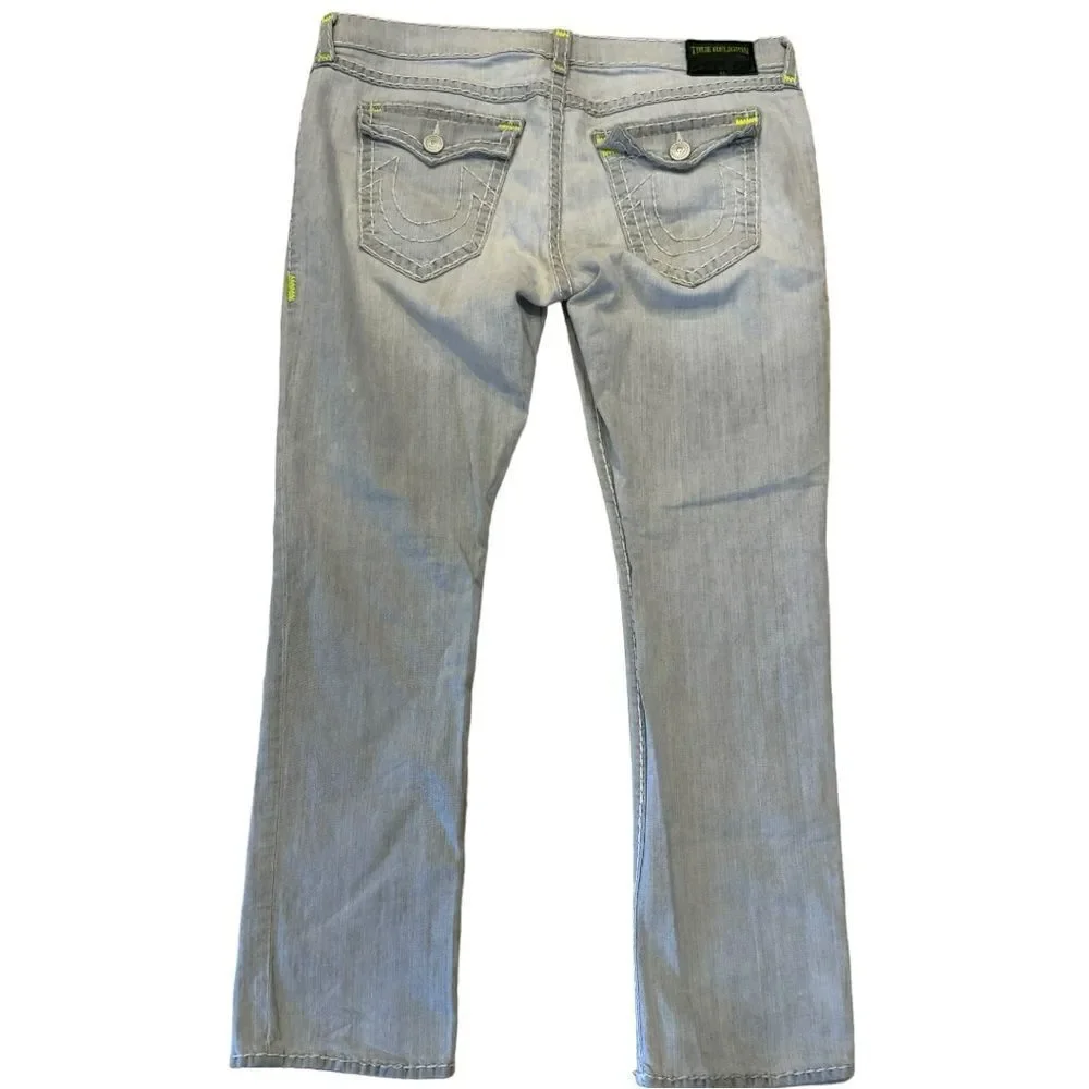 True Religion Ricky Straight Leg Gray Jeans Men’s 44x33 Rope Stitch Slim Fit